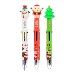 Ручка шариковая, автоматическая, 6в1, Basir, 6-ти цветная, серия "Новогодние", с резиновой фигуркой и фонариком, 36 шт