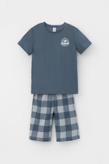 Пижама  для мальчика  К 1634/винтажный синий,клетка виши