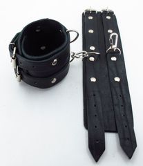Широкие черные наручники с двумя ремешками - 