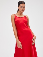Платье-комбинация из шелкового атласа красного цвета длиной макси