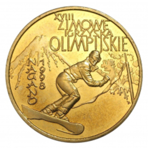 2 злотых Нагано 1998, XVIII Зимние олимпийские (Спорт) 1998 год, Польша. UNC