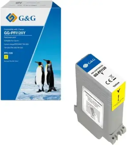 Картридж струйный G&G GG-PFI120Y желтый (130мл) для Canon imagePROGRAF TM-200, TM-205, TM-300, TM-305, TM-250, TM-250, TM-350, TM-355
