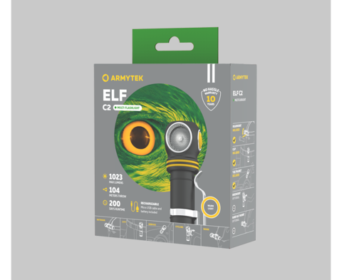 Фонарь универсальный Armytek Elf C2 Micro-USB черный/желтый лам.:светодиод.x1 (F05102W)