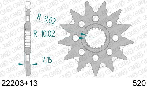 22203+13 звезда передняя (ведущая) стальная самоочищающаяся, 520, AFAM