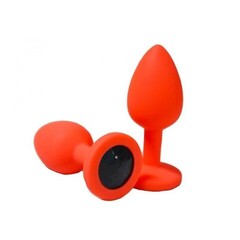 Анальная пробка из красного силикона с черным кристаллом (размер S)