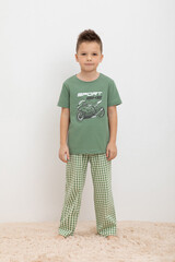 Пижама  для мальчика  К 1599-1/зеленый камень,маленькая клетка