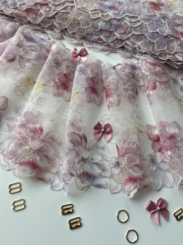 Вышивка на сетке розовая/цветочная 24 см, Китай