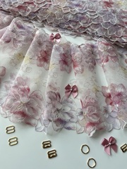 Вышивка на сетке розовая/цветочная 24 см, Китай