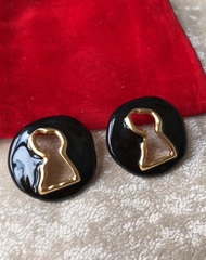 34592- Серьги style SCHIAPARELLI круглые,черные с замочной скважиной