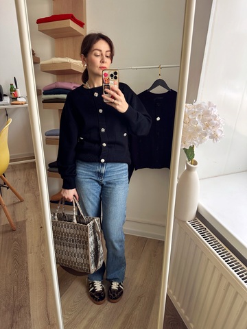 Кардиган с пуговицами-стразами из 100% мериноса черный