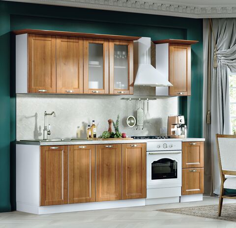 Кухня Милано 2,0м (490) Компоновка №1 (Орех, Белый (Антарес))