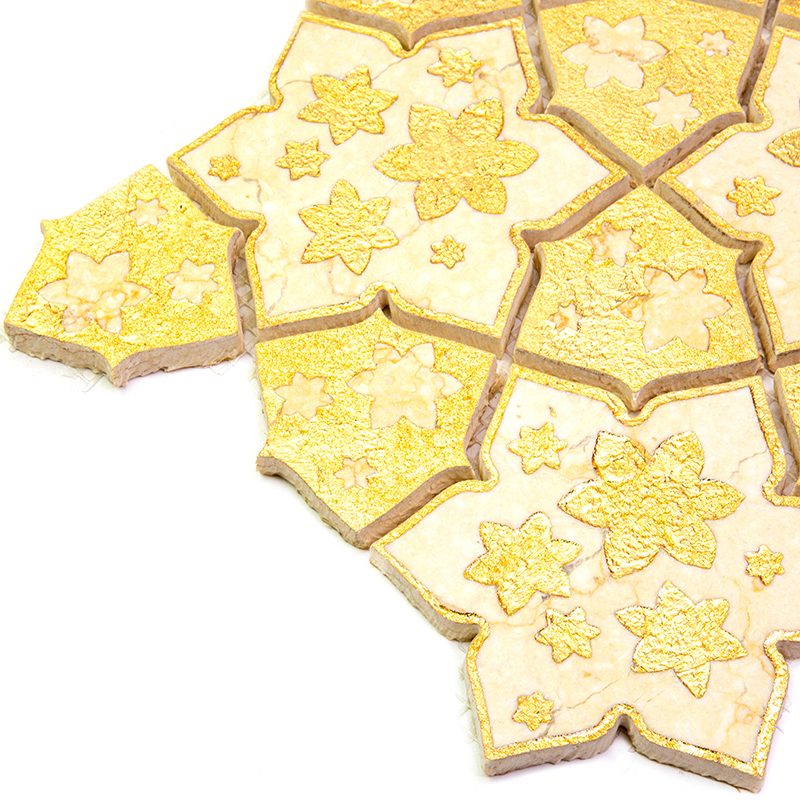 AST-1 Итальянская мозаика мрамор Skalini Auster золотой желтый светлый цветок