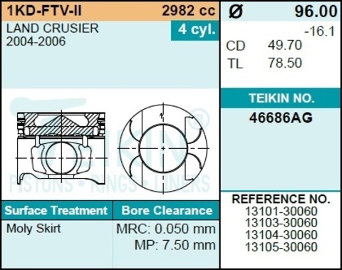 Поршень двигателя TEIKIN 46686AG STD (4шт/упак)