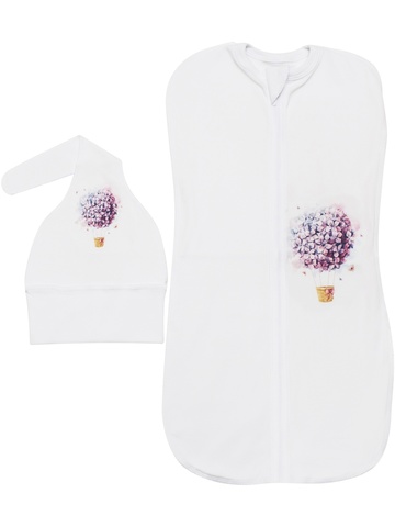 Пеленка-кокон "Цветочный полет" с шапочкой