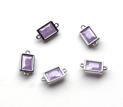 Коннектор-прямоугольник 8*6 мм, полу-прозрачный сирень, покрытие родий