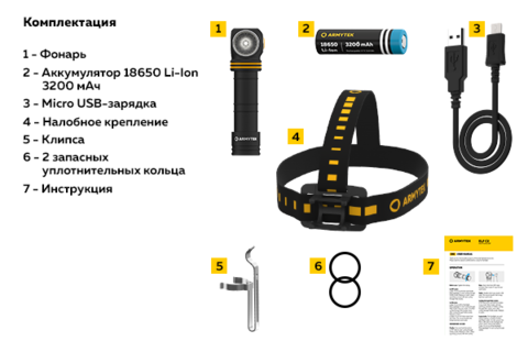 Фонарь универсальный Armytek Elf C2 Micro-USB черный/желтый лам.:светодиод.x1 (F05102W)