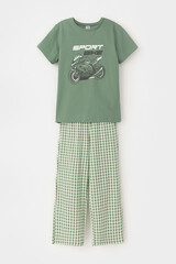 Пижама  для мальчика  К 1599-1/зеленый камень,маленькая клетка