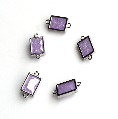 Коннектор-прямоугольник 8*6 мм, полу-прозрачный сирень, покрытие родий