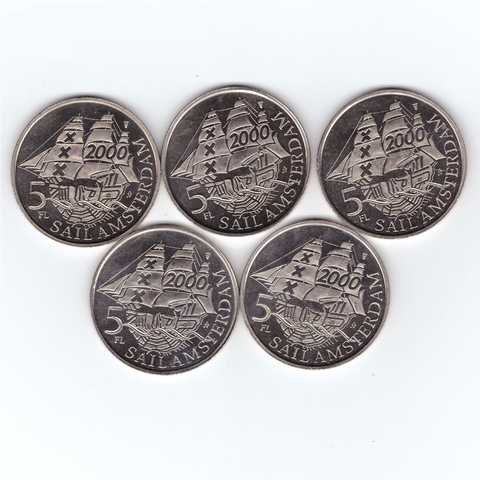 Набор монет 5 флоринов 5 шт - Парусники. 2000 год. Нидерланды. Медно-никель PROOF-like