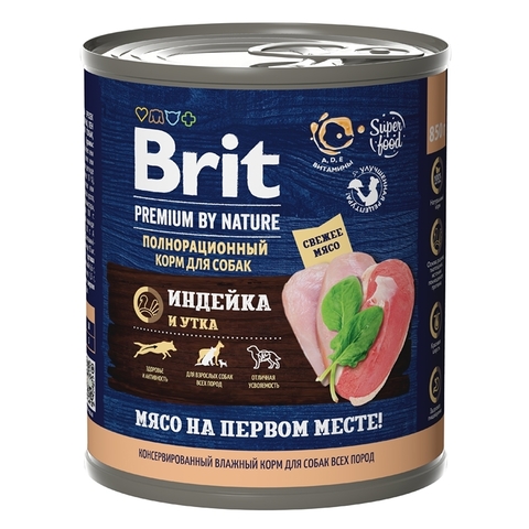 Brit Premium by Nature консервы для взрослых собак всех пород (индейка с уткой) 850 гр