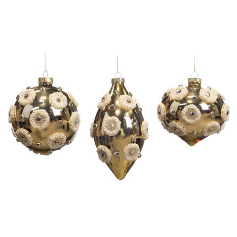 Шарик с цветочками 3шт 10см Goodwill золотой в ассортименте