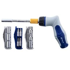 Отвертка реверсивная КОБАЛЬТ Ultra Grip пистолетная, телескопическая,  с набором бит и торцевых голо