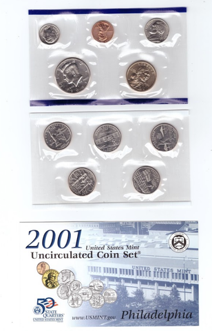 Годовой набор США в родной запайке 2001 год двор P + 5 монет Штаты