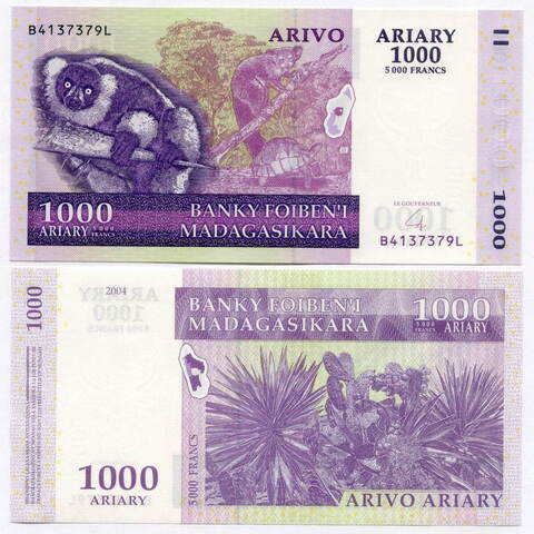 Банкнота Мадагаскар 1000 ариари (5000 франков) 2004 год B4137379L. UNC