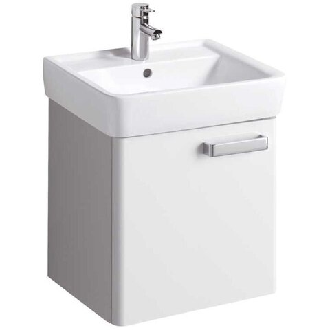 Шкафчик для раковины Geberit Renova Plan, с одной дверью: B=48.5см, H=46.3см, T=44см, матовый белый / меламиновое покрытие, ультраглянцевые белые / пленочное покрытие