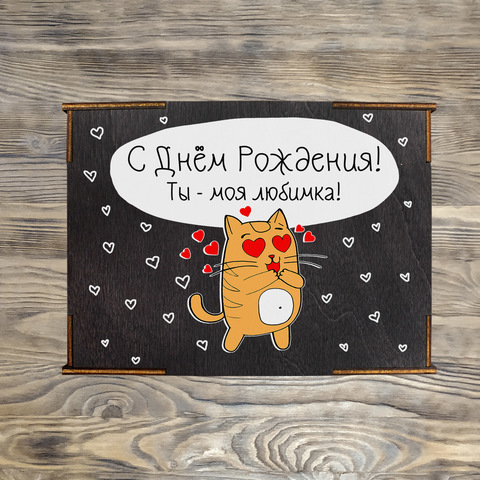 Коробка №4  "С Днём Рождения! Моя любимка Кот" , черная