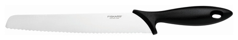 Нож Fiskars Essential (1023774) стальной для хлеба лезв.230мм серрейт. заточка черный