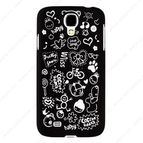 Накладка для Samsung Galaxy S4 i9500/ i9505 цветная с рисунками черная