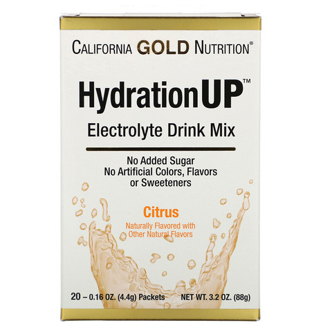 California Gold Nutrition, HydrationUP, смесь для приготовления электролитического напитка, цитрус, 20 пакетиков по 4,4 г (0,16 унции)