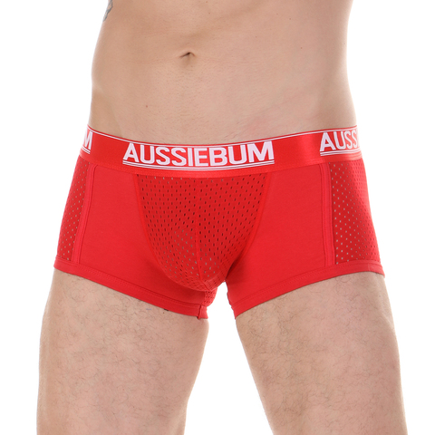 Мужские трусы боксеры красные с сетчатыми вставками AUSSIEBUM