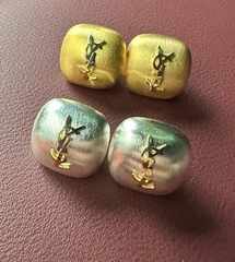 27344 -Серьги пусеты квадратные округлые из латуни YSL цвет матовое золото/матовое серебро