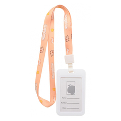 Бейдж на шнурке Basir вертикальный, 110*68 мм, капибара с оранжевым шнурком