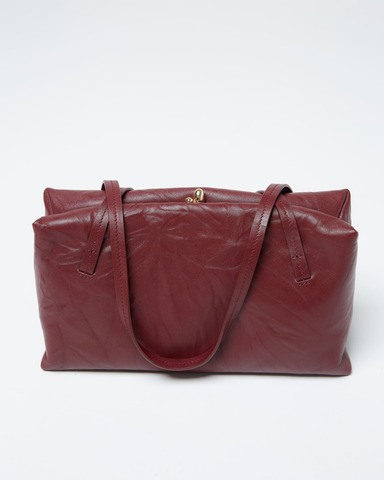 Сумка с замком из натуральной кожи бордо