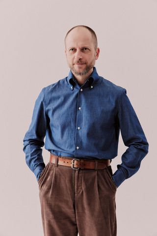 Рубашка button-down из денима синяя