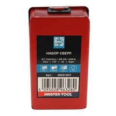 Набор сверл по металлу 1-13мм 25шт DIN338 HSS 118° (мет. кейс) H-Tools 205213HT