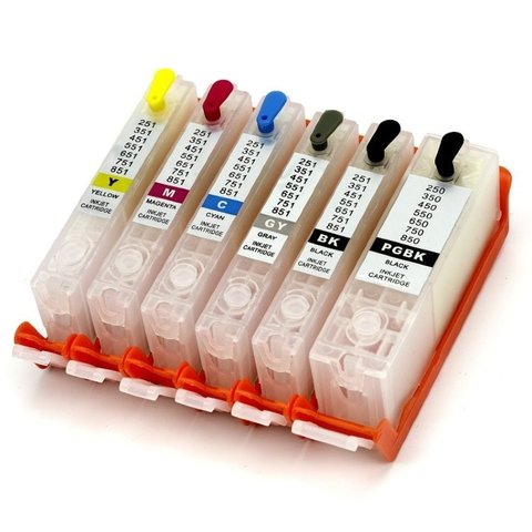 Перезаправляемые картриджи (ПЗК) для Canon PIXMA MG7140 (PGI-450, CLI-451), 6 штук, с чипами