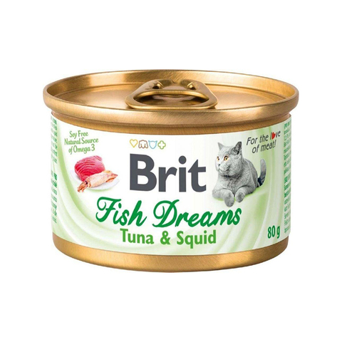Влажный корм Brit Fish Dreams Tuna & Squid тунец и кальмар для кошек 80 г (Брит)