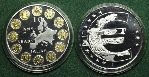 Жетон 10 лет Евро Сувенирная монета Бык Европа Евросоюз Копия