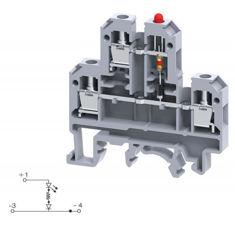 Двухуровневая клемма, винтовые зажимы проводника до 4 мм.кв. 32A/500V с диодной схемой - конфигурация LD5