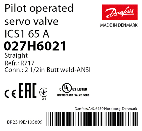 Пилотный клапан ICS1 65 Danfoss 027H6021 стыковой шов