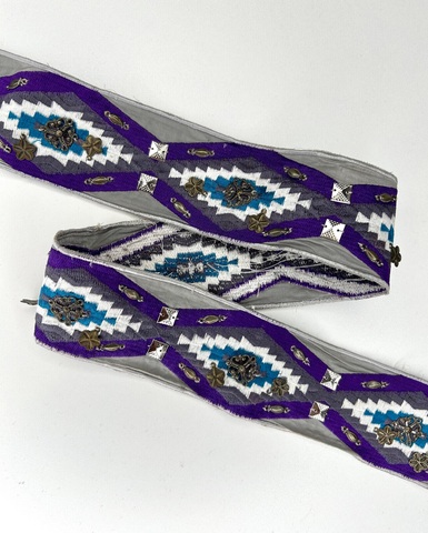 Тесьма с вышивкой, цвет: серый/фиолетовый/бирюза, 55 мм