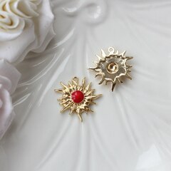 Подвеска Солнце с эмалью, красный, 22*23 мм, позолота, П1027