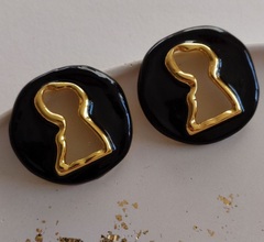 34592- Серьги style SCHIAPARELLI круглые,черные с замочной скважиной