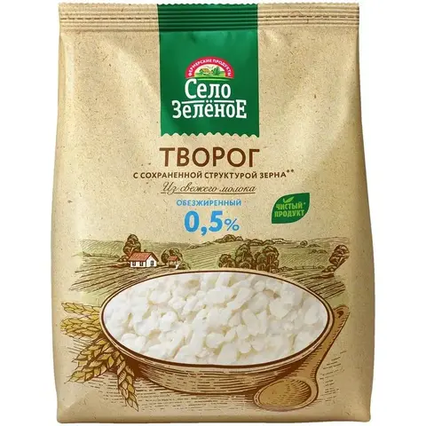 Творог обез. 0,5% пакет 500г Село Зеленое
