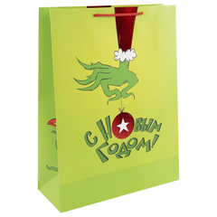 Пакет подарочный S вертикальный, С Новым Годом! (зеленый монстрик), Металлик, 18*23*10 см (Д*В*Ш), 1 шт.