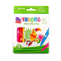 
          Фломастеры, 12 цв, Yalong, смываемые чернила, корпус круглый, "Toucan", вентилируемый колпачок, упаковка картонная, европодвес